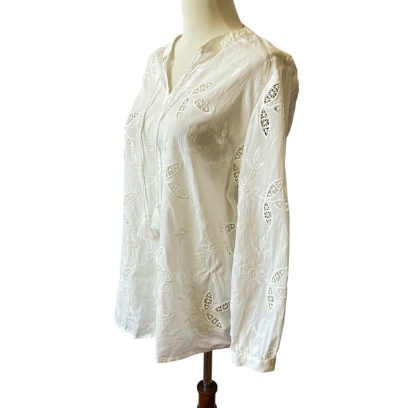 J MCLAUGHLIN TOP M FLORAL EYELET TASSEL BOHO COTTON COASTAL GRANDMA BREATHABLE - Picture 4 of 13